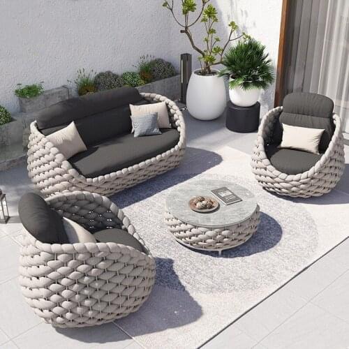 Rattan Chair Sofa Outdoor Terrace Sofa Tea Table Combination Living Room Courtyard Model Room Outdoor Furniture