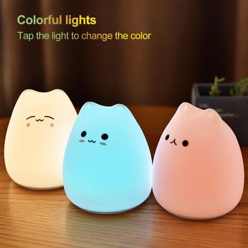 Cartoon Cat Shape LED Night Lights Touch 7 Lights Colors For Kids Baby Gift Sleepping Gift Decorative Lamp Power by AAA Battery