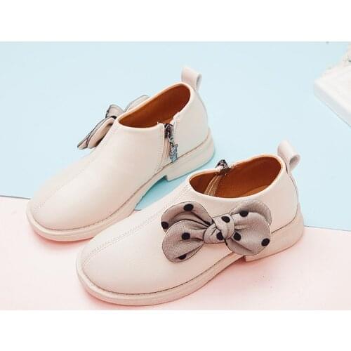 Spring New Girls Shoes For Children Leather Princess Shoes With Fashion Bow Kids Baby Wedding In Party Shoes Student Sneakers