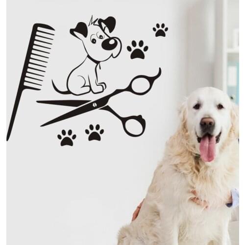 Pet Shop Vinyl Wall Decal Pet Grooming Salon Dog Scissors Shop Comb Mural Art Wall Sticker Pet Salon Room Decoration