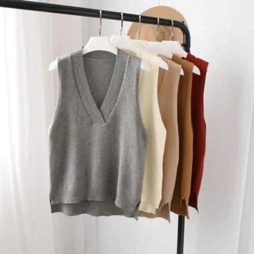 WWENN V Neck Knitted Vest Women Sweaters Pullovers Autumn Winter Sweater Fashion Basic Shirt Loose Female Clothing Vest Korean