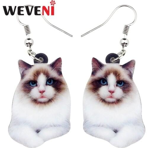 WEVENI Acrylic Elegant Siamese Cat Earrings Big Long Dangle Drop Novelty Animal Jewelry For Women Girls Teens Gift Accessory Pet