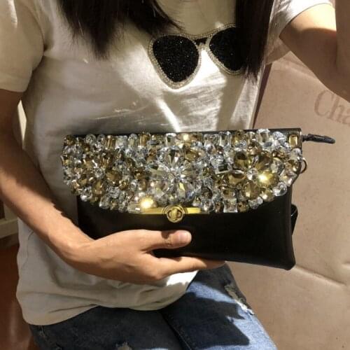 Women Fashion Shiny Diamonds Clutch Handbag Flap Leather Crossbody Messenger Bag Ladies Small Crystal Party Packing Shoulder Bag