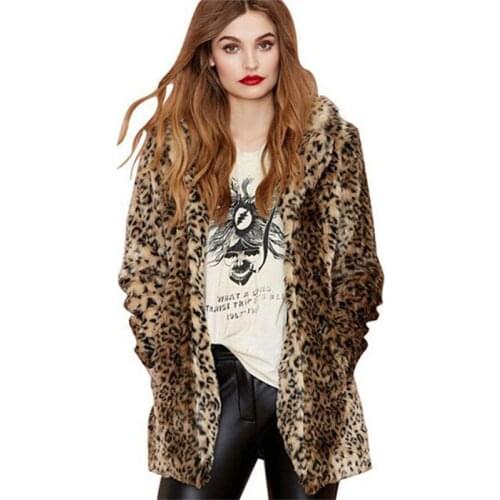 2021 Winter Leopard Faux Fur Coat Women New Fashion Long Tops Plus Size Loose Autumn Casual Thick Warm Rabbit Fur Jacket N1265