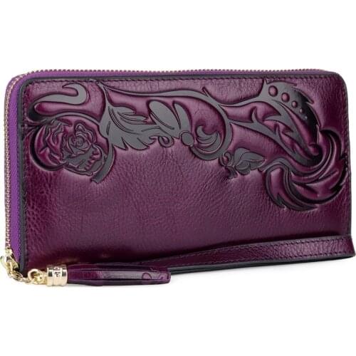 Women genuine leather wallets flower print business women day clutches party beach bags solid color ladies fashion wallet bags