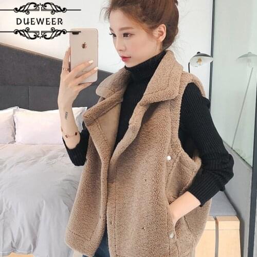Womens Waistcoats Vests Winter Women Turn-down Collar Fluffy Sleeveless Vest Cotton Warm Open Stitch Solid Leisure Soft Loose