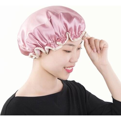 1pc Lovely Thick Women Shower Satin Hats Colorful Bath Shower Caps Hair Cover Double waterproof Bathing Cap Wholesale