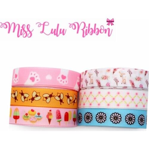 16mm-75mm Summer Ice Cream Flower Bee Deer Cute Dog Paw Printed Grosgrain/Elastic Ribbon DIY Hair Bands Party Decor 50yards/roll
