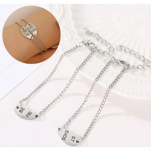2 Pcs/Set New Fashion Bracelet Trendy BEST FRIEND Love Heart Women Sisters Bracelets Set on Hand for Friendship Gifts Jewelry