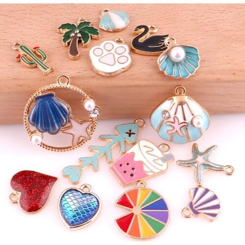 20Pcs/Lot Sea Mermaid And Shell Charms Making Metal Cactus Heart Shaped Pendant For Earrings Necklaces Jewelry
