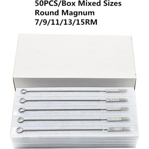 50 PCS Mixed Assorted Disposable Sterilized Round Magnum Tattoo Needles 5RM 7RM 9RM 11RM 13RM