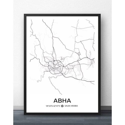 Abha Al Qunfudhah Buraidah Dammam Hafar Al-Batin Ha'il Hofuf Jeddah Jubail Saudi Arabia City Map Poster Painting NoFrame