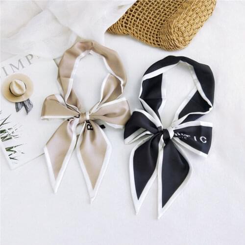Designer black khaki scarf women luxury tied handbag handle ribbon fashion ladies hair band wristband beach long neck shawl N36