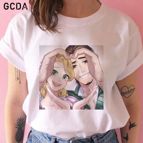 Fashion Summer T Shirt Women Aesthetic T Shirt Female Rapunzel Princess and Prince Lovers Graphic Tee Girls Tshirt Couples