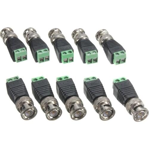Mayitr 10Pcs BNC Cable Green Male Coax CAT5 To Coaxial BNC Connector Camera CCTV Video Balun 4 x 1.2cm