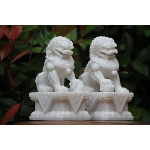 Stone statue handicraft chinese lions home decoration White marble 1pair china mascot cute animal statue 11*6.5*15cm