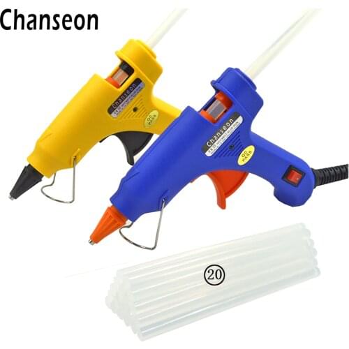 Chanseon 20W EU/US Hot Melt Glue Gun with 20pcs 7mm Glue Sticks Industrial Mini Guns Thermo Electric Heat Temperature Tool