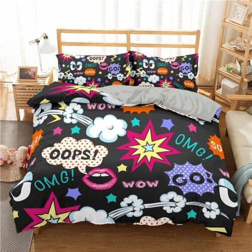 Yellow Hip Hop Print Duvet Cover Set Cartoon Bedding Set Kids Bedclothes With Pillowcase Bed Set Home Textiles