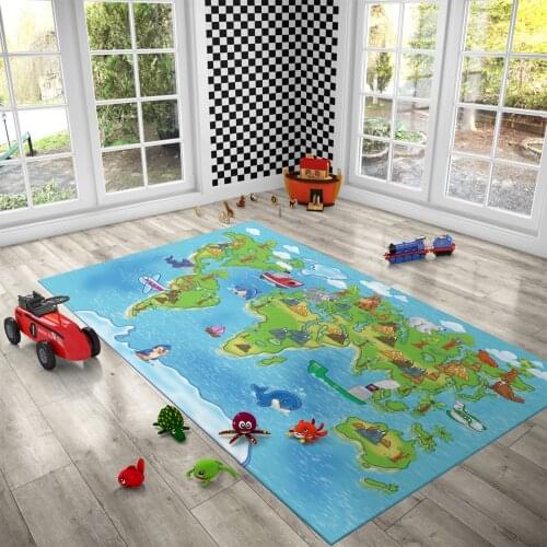 World Map For Kids Patterned Carpet ,Non Slip Floor Carpet,Teens Carpet,Kids Carpet,Turkish Rug