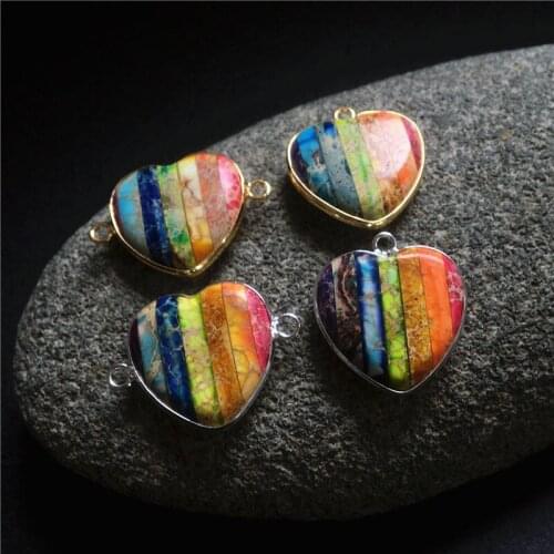 FUWO Colorful Emperor Stone Pendant Brass Bezel Trimmed,Single Design Semi Preciou Stone Connector For Jewelry Making PD381