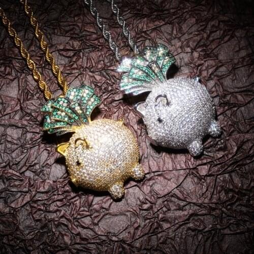 Cute Cubic Zirconia Fat Piggy Pendant Necklace Hip Hop Iced Out Bling Bling CZ Stone Animal Jewelry For Men Women Birthday Gift
