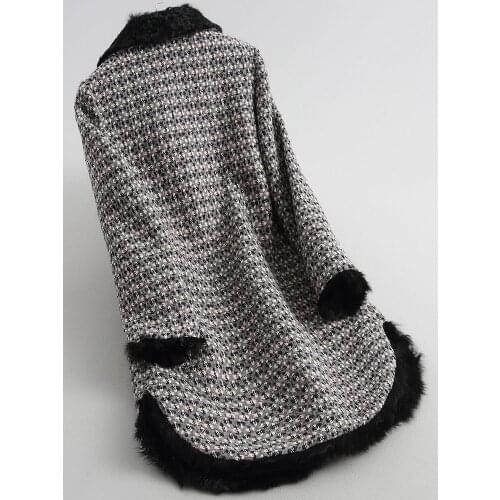 Tweed Long Sheep Real Shearling Jacket Winter Coat Women Wool Fur Coats and Jackets Korean Warm KQN79265 KJ4622