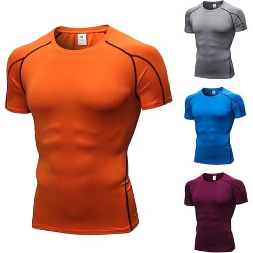Summer sports Men\s Breathable Skinny Short Sleeve Fitness Sports Running Training Stretch Quick Dry T-Shirt
