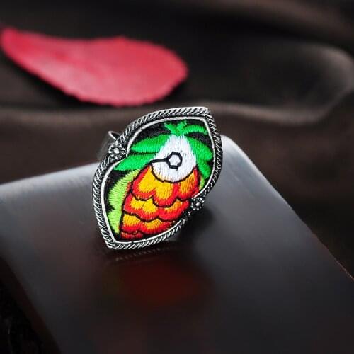 LosoDo Ethnic style vintage Miao silver Rings fashion jewelry peacock Miao silver embroidery opening Adjustable for women Rings