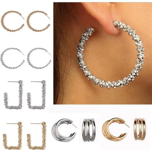 Statement 3 Layer Large Hoop Earrings for Women 30mm/45mm Gold Silver Color Metal Big C shape Circle Chandelier Earrings Hoops