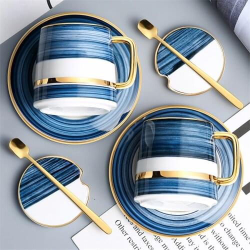 Nordic Coffee Cup Saucer Spoon Set Ins Mug Set With Lid Afternoon Party Tea Cup Creative Wedding Home Decoration Accessories