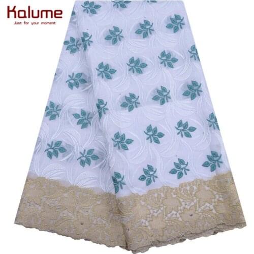 Kalume Latest African Lace Fabric 5 Yards Nigerian Swiss Cotton Lace Fabric In Switzerland With Stones For Occasions Sewing 1909