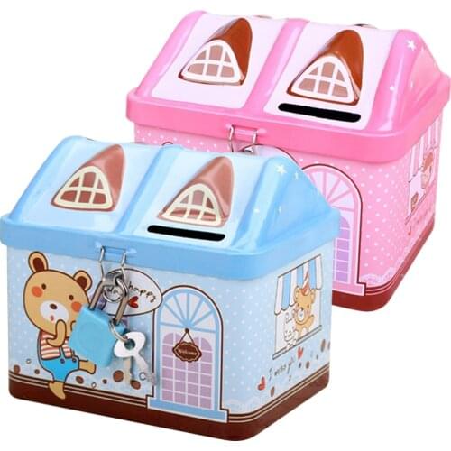 New Piggy Bank House metal Creative Tin Cute Small Piggy Bank Money Saving Box Cartoon Change Jar Toy Children Kids Gifts 2020