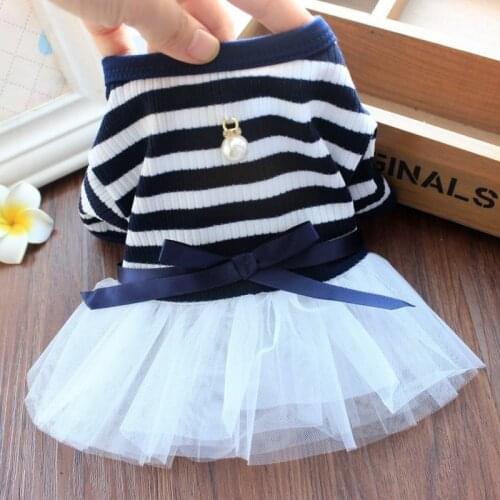 Princess Dress Dog Clothes Stripe Black White Dogs Clothing Pet Outfits Spring Summer Cotton Yorkies Print Girl Ropa Para Perro