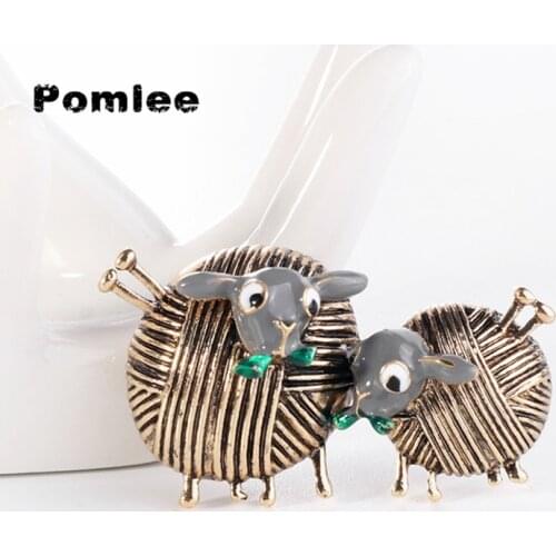 Pomlee Ball Of Yarn Double Sheep Brooches For Women Kids Vintage Enamel Animal Banquet Party Brooch Gifts Hats Scarf Buckle