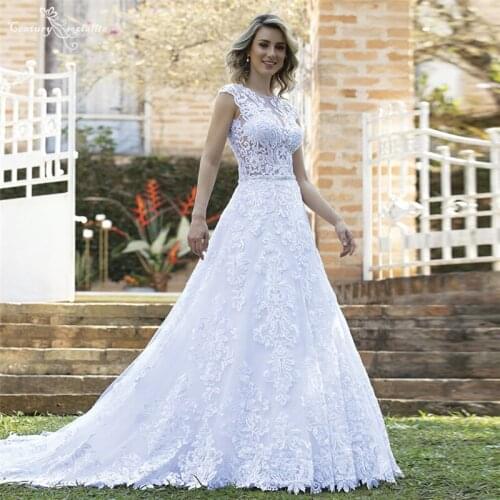 Luxury Princess Wedding Dresses Crystal 2021 Lace Appliques Illusion Top Women African Bride Gowns Robe Mariage Vestido De Noiva