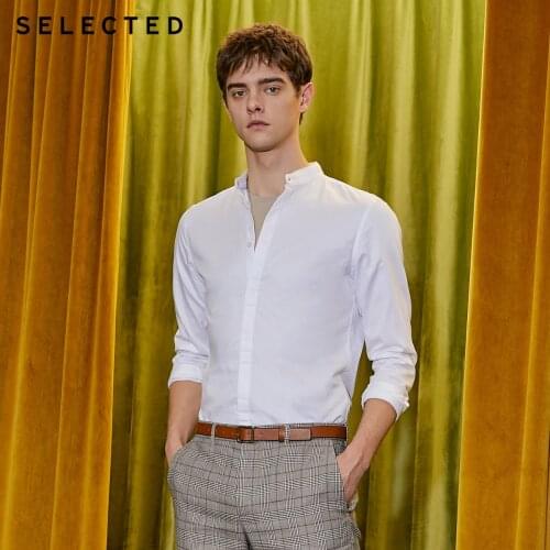 SELECTED Slim Fit 100% Cotton Stand-up Collar Long-sleeved Shirt S|419105540