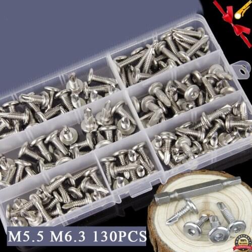 130pcs Self Tapping Stainless Steel Metal Screws Thread Hex Socket Cap Flat Head Self Tapping Drilling Screws