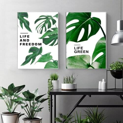 Monstera Deliciosa Modern Sofa Background Wall Studio Decoration Painting Green Planting Fresh Living Room Canvas Wall Art