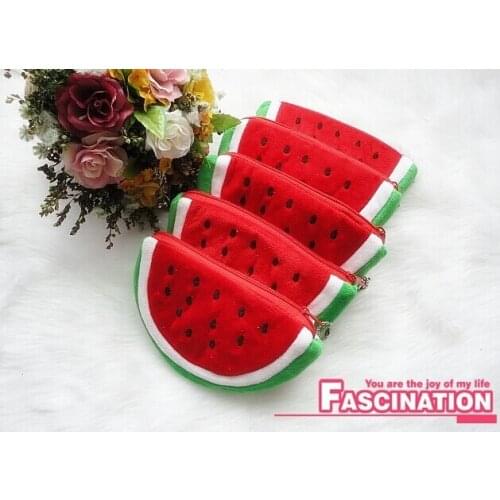 Super Kawaii Watermelon 11CM Approx. Plush Coin Purse ; Pocket Coin Wallet BAG Case , Key chain Coin BAG