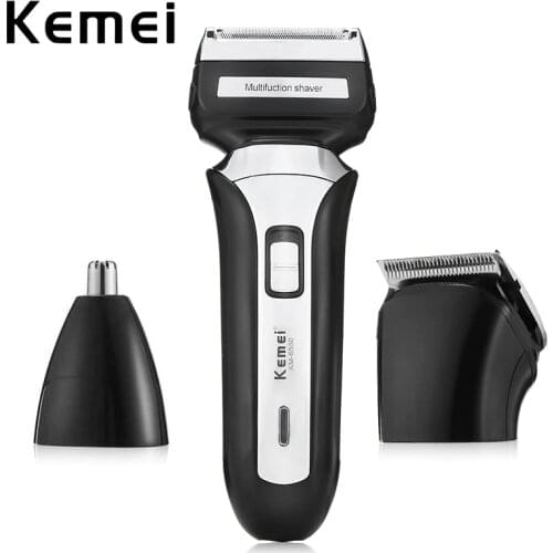 Kemei 3-in-1 Electric Shaver for Men Beard Trimmer Rechargeable Nose Hair Cutter All in One Multifunction Mens Grooming Kit