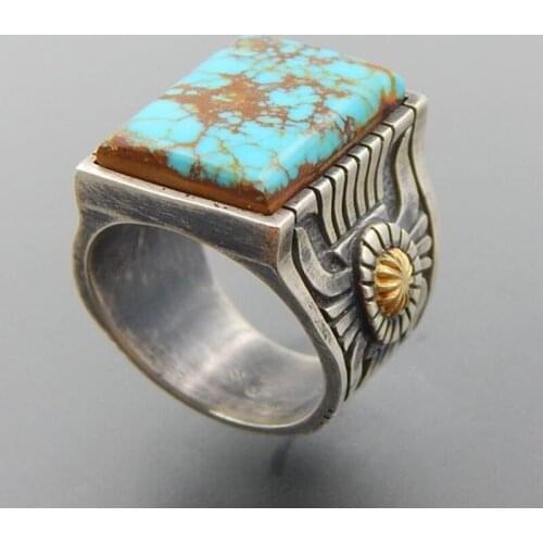 Vintage Antique Green Stone Ring Fashion Jewelry Blue turquoises Finger Ring For Women Wedding Anniversary Rings