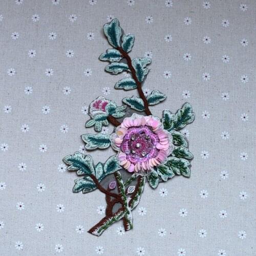Embroidered flower sequins beaded patch applique sewing on fabric applique women dress clothing decoration patch accessories