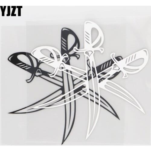 YJZT 14.0CM×15.7CM Warrior Weapons Cross Military Knife Car Sticker Vinyl Body Decoration Decal 1C-0097