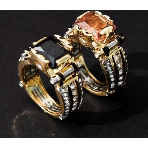 2021 Luxury Trendy Black/Champagne Square Zircon Rings For Women Fashion Gold Color Female Jewelry Birthday Party Valentine Gift