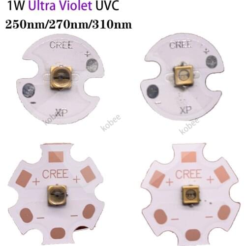 1W UVC Ultra Violet Lamp UV-C LED 3838 250nm 270nm 310nm 5-7V 150mA with Copper PCB Light Board UV disinfection lamp beads