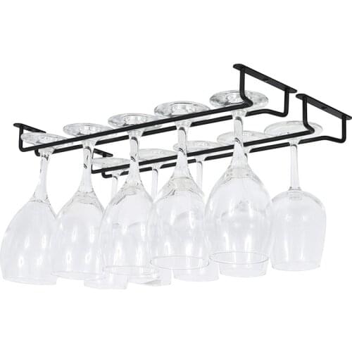 2021 Large Stemware Wine Glass Hanger Rack Under Cabinet Kitchen Bar Storage Black Iron 17 Inch Set of 2