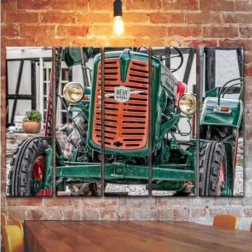 5 Panel Vintage Tractor Modular Wall Art Canvas Poster Pictures HD Print Paintings Home Decor Living Room Bedroom Decoration