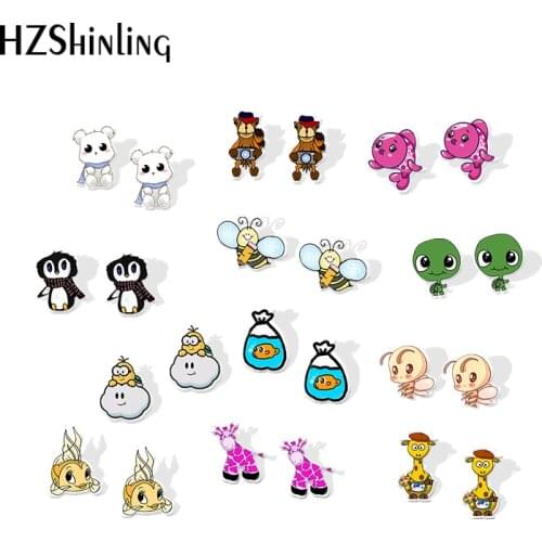 2019 New Funny Goldfish Acrylic Earring Turtle Camel Fashion Earrings Art Epoxy Bee Giraffe Earring