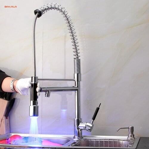 BAKALA Free shipping LED kitchen faucet pull out sink mixer swivel taps sprayer head Pull Down faucet LH-8081