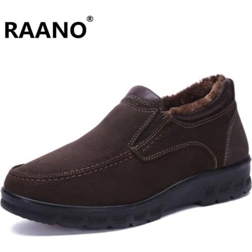 Winter New High Mens Cotton Boots Middle-aged Father Plus Velvet Thick Warm Shoes Casual Slip A Pedal Men Ankle Snow Boots